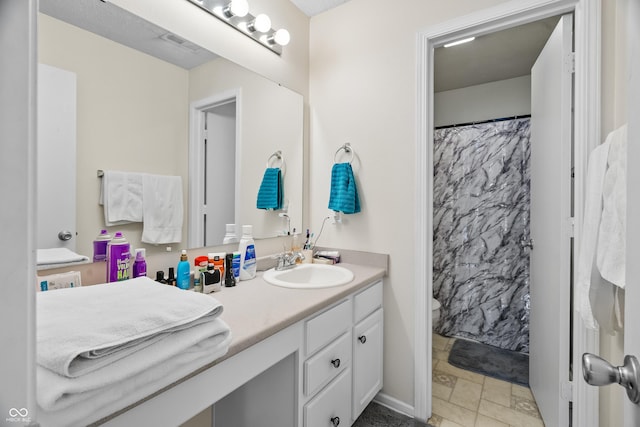 853 Westpointe Dr, Shelbyville, IN 46176 - full bathroom featuring vanity, a shower with shower curtain, and visible vents
