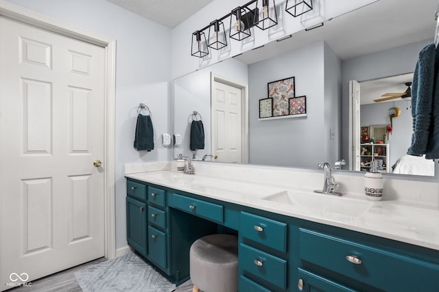 bathroom featuring a sink, double vanity, and wood finished floors