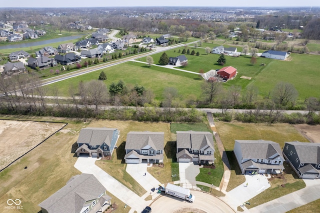 bird's eye view featuring a residential view and a water view