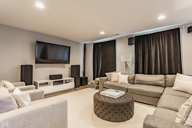 living room featuring light wood-style floors and recessed lighting