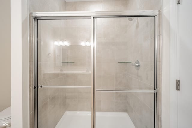 bathroom with toilet and a shower stall