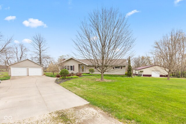 1301 N Maple St, Veedersburg, IN 47987 - ranch-style home with a front lawn, an outdoor structure, and a garage