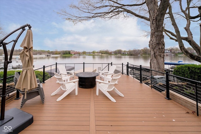 view of dock featuring a deck with water view
