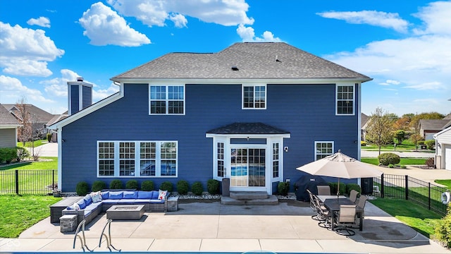 13836 Fieldcrest Dr, Mccordsville, IN 46055 - rear view of house featuring a fenced backyard, a patio, and an outdoor hangout area