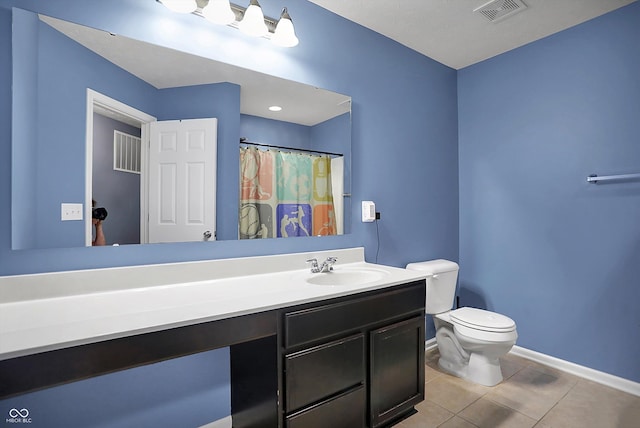 13836 Fieldcrest Dr, Mccordsville, IN 46055 - full bathroom with tile patterned floors, vanity, baseboards, toilet, and visible vents