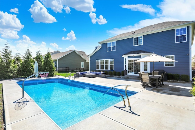 13836 Fieldcrest Dr, Mccordsville, IN 46055 - view of swimming pool featuring a fenced in pool, fence, an outdoor hangout area, entry steps, and a patio