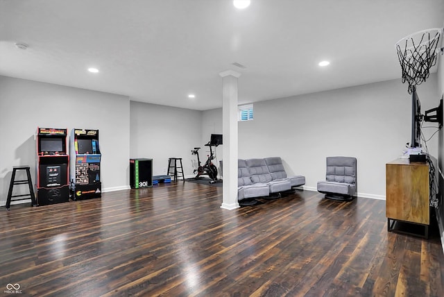 13836 Fieldcrest Dr, Mccordsville, IN 46055 - sitting room featuring baseboards, wood finished floors, and recessed lighting
