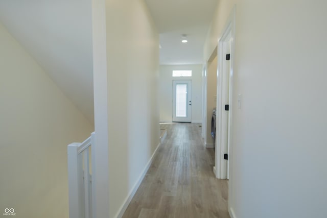 2302 Prospect St, Indianapolis, IN 46203 - hallway featuring baseboards, light wood-style floors, and recessed lighting