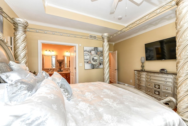 19311 Morrison Way, Noblesville, IN 46060 - bedroom featuring a ceiling fan, ornamental molding, and ensuite bathroom