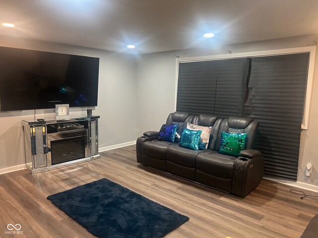 7206 Halden Pl, Indianapolis, IN 46214 - living room with baseboards, wood finished floors, and recessed lighting