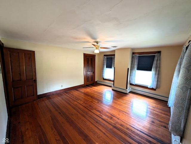 4335 River Rd, Columbus, IN 47203 - unfurnished room with wood finished floors, baseboards, a ceiling fan, and a baseboard radiator