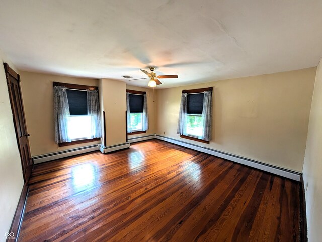 4335 River Rd, Columbus, IN 47203 - unfurnished room with wood finished floors, a baseboard radiator, ceiling fan, and baseboards