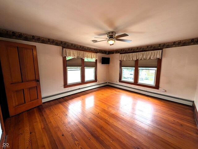 4335 River Rd, Columbus, IN 47203 - spare room featuring a ceiling fan, wood finished floors, and baseboard heating