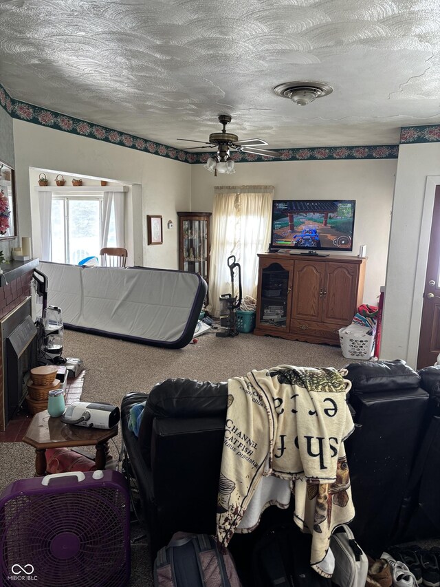3333 S Sr 9, Greenfield, IN 46140 - carpeted living room with a textured ceiling and ceiling fan