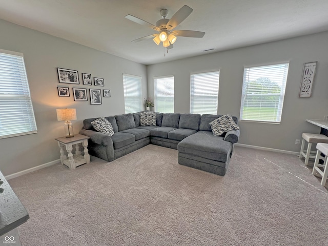 4245 W Fork Dr, Westfield, IN 46062 - carpeted living area with ceiling fan and baseboards