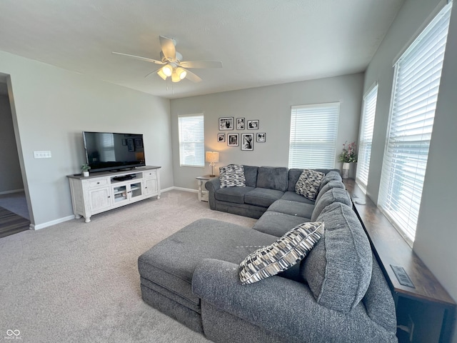4245 W Fork Dr, Westfield, IN 46062 - carpeted living area featuring a ceiling fan and baseboards