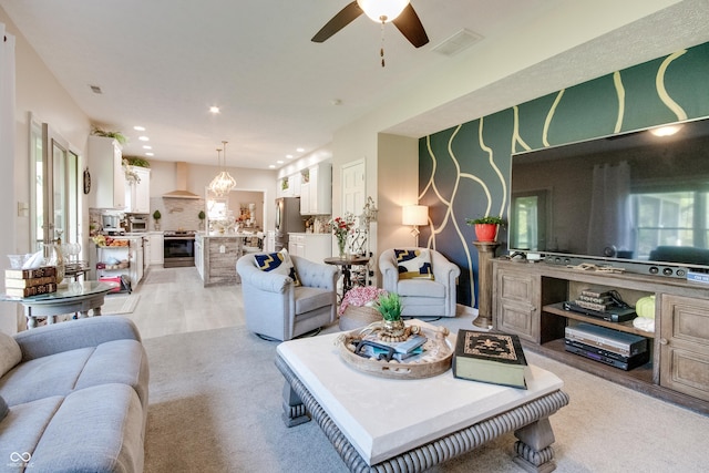 6054 Easy Ln, Indianapolis, IN 46259 - living area featuring a ceiling fan and recessed lighting