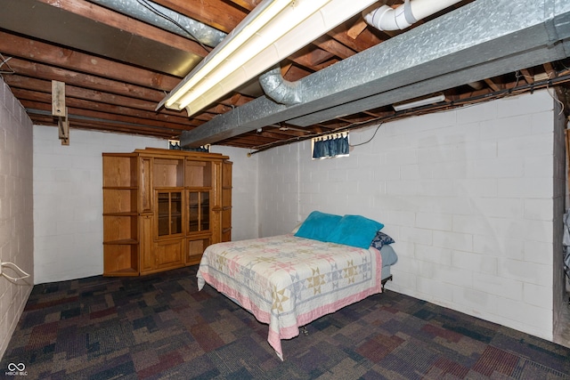 614 Debra Ln, Indianapolis, IN 46217 - bedroom featuring dark carpet and concrete block wall