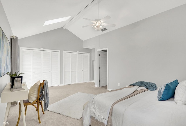 3646 Beach Blvd, Cicero, IN 46034 - bedroom with a skylight, carpet flooring, beamed ceiling, multiple closets, and baseboards