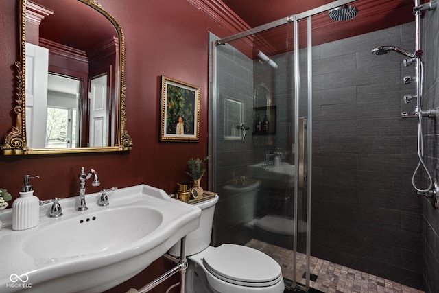 8551 E 300 S, Zionsville, IN 46077 - full bath with ornamental molding, toilet, a stall shower, and a sink