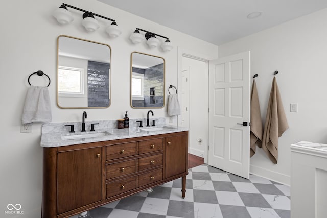 8551 E 300 S, Zionsville, IN 46077 - full bathroom featuring double vanity, a sink, tile patterned floors, and baseboards