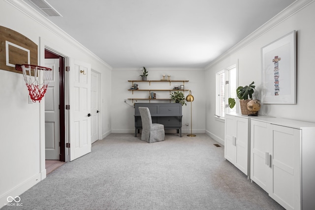 8551 E 300 S, Zionsville, IN 46077 - office space with baseboards, visible vents, ornamental molding, and light colored carpet