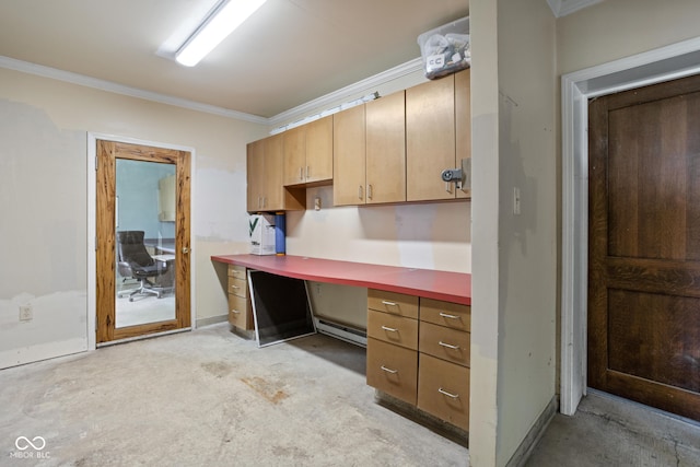 8551 E 300 S, Zionsville, IN 46077 - office area featuring ornamental molding, a baseboard heating unit, and built in desk