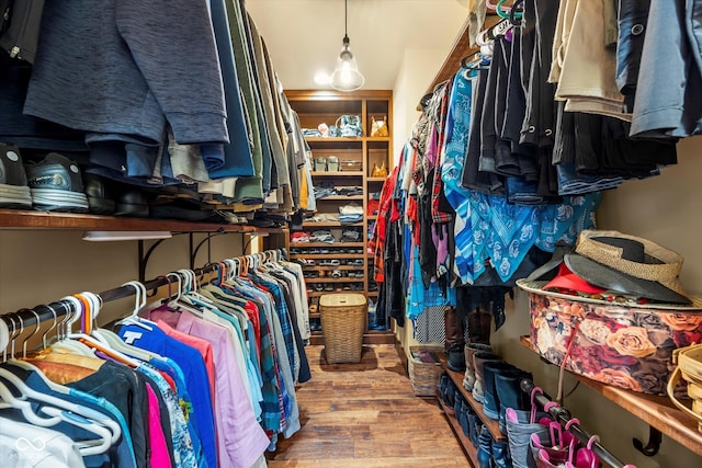 walk in closet featuring wood finished floors