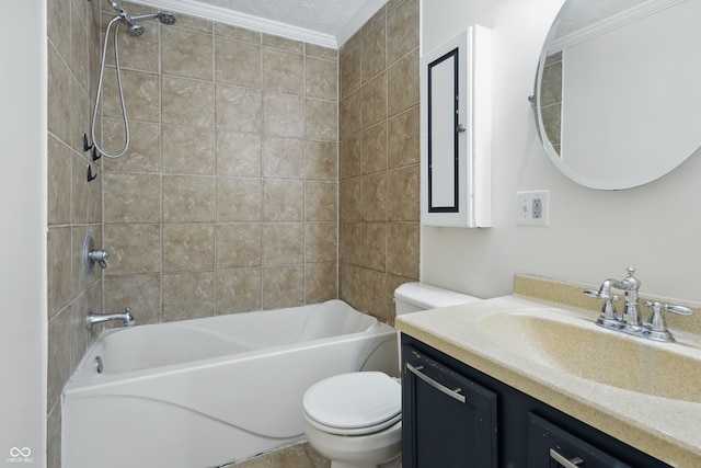 911 W Washington Ave, Shelbyville, IN 46176 - bathroom with toilet, washtub / shower combination, ornamental molding, and vanity