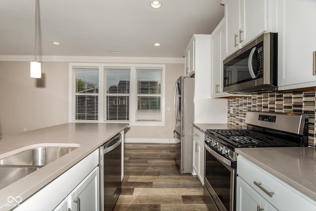 4077 Rookwood Ave, Indianapolis, IN 46208 - kitchen featuring appliances with stainless steel finishes, white cabinetry, recessed lighting, and dark wood finished floors