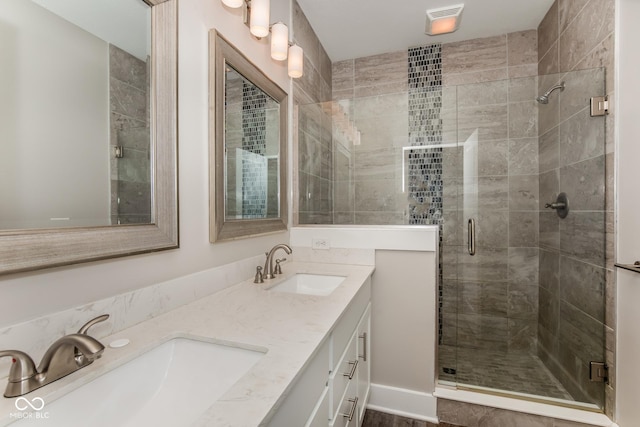 4077 Rookwood Ave, Indianapolis, IN 46208 - bathroom with double vanity, a stall shower, and a sink