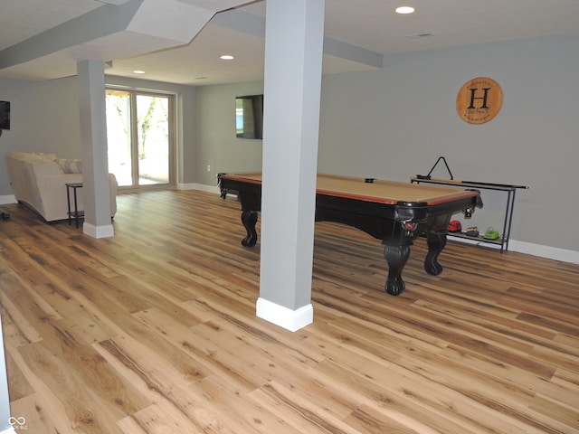 282 W Santee Dr, Greensburg, IN 47240 - recreation room featuring billiards, baseboards, wood finished floors, and recessed lighting