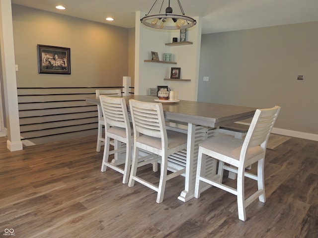 282 W Santee Dr, Greensburg, IN 47240 - dining room featuring wood finished floors, recessed lighting, baseboards, and a chandelier