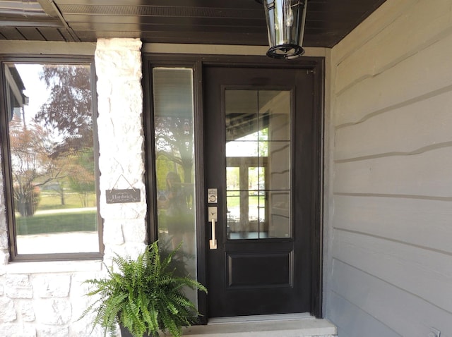 282 W Santee Dr, Greensburg, IN 47240 - property entrance featuring stone siding