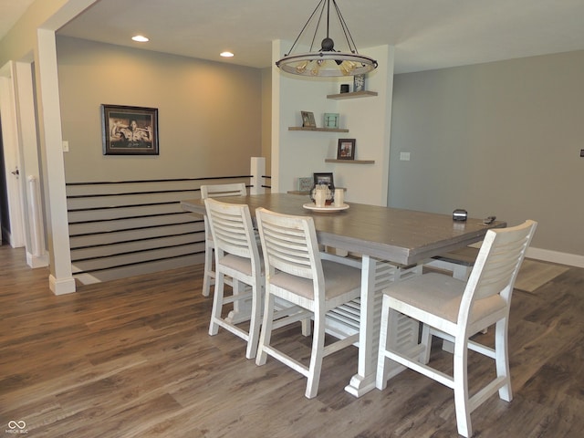 282 W Santee Dr, Greensburg, IN 47240 - dining area with a chandelier, wood finished floors, recessed lighting, and baseboards