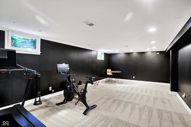 11626 Forest Dr, Carmel, IN 46033 - workout room featuring light colored carpet, baseboards, and recessed lighting