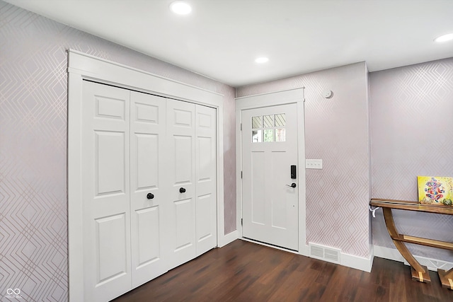 11626 Forest Dr, Carmel, IN 46033 - foyer entrance with dark wood-style flooring, recessed lighting, and baseboards