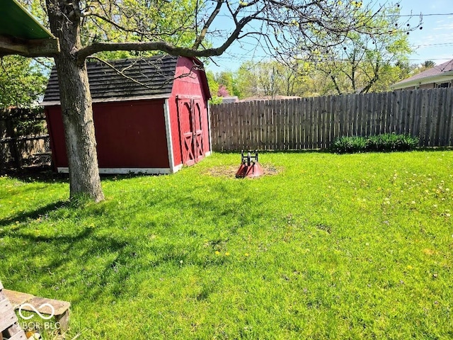 8230 E 11th St, Indianapolis, IN 46219 - view of yard with a fenced backyard, an outdoor structure, and a storage shed