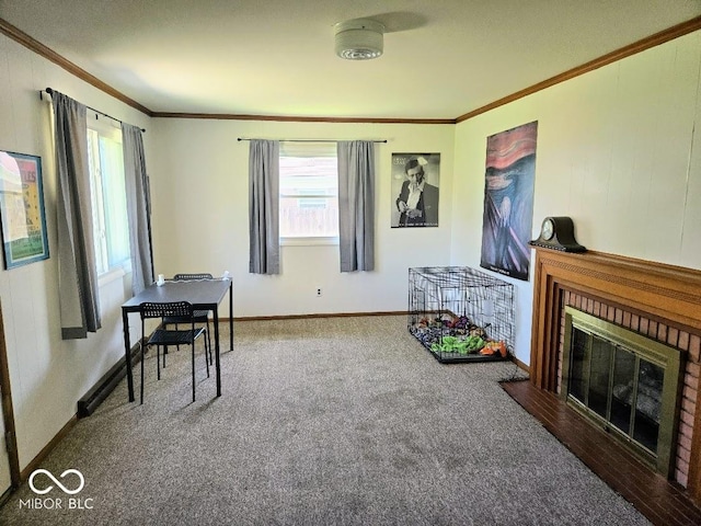 8230 E 11th St, Indianapolis, IN 46219 - interior space featuring a fireplace, carpet floors, ornamental molding, and baseboards
