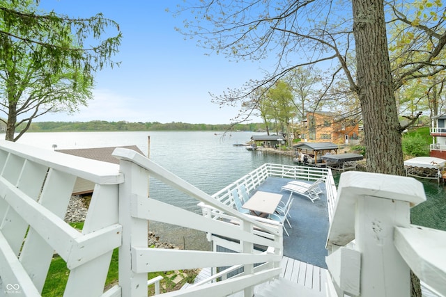 view of dock with a water view