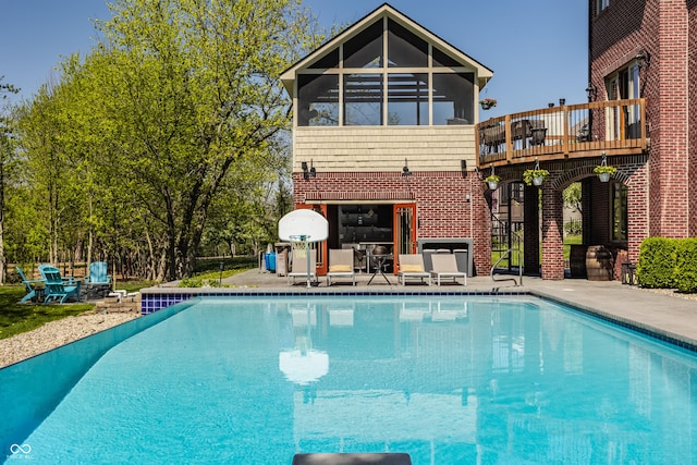 pool with a patio