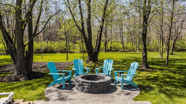 view of patio / terrace featuring an outdoor fire pit