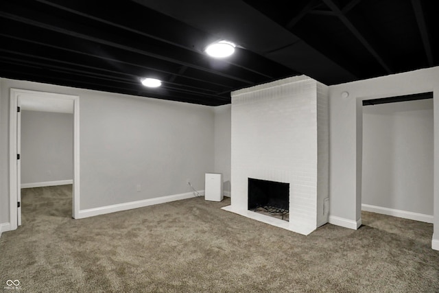 4775 E 56th St, Indianapolis, IN 46220 - finished basement with a fireplace, baseboards, and carpet floors