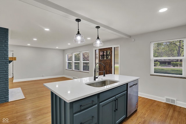 4775 E 56th St, Indianapolis, IN 46220 - kitchen featuring pendant lighting, a sink, visible vents, light countertops, and dishwasher