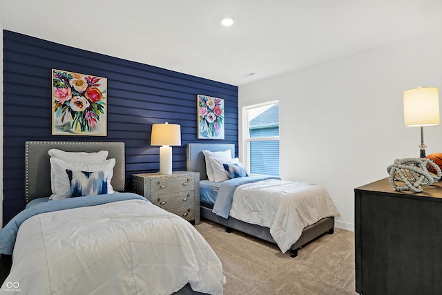 bedroom with recessed lighting, visible vents, carpet, and baseboards