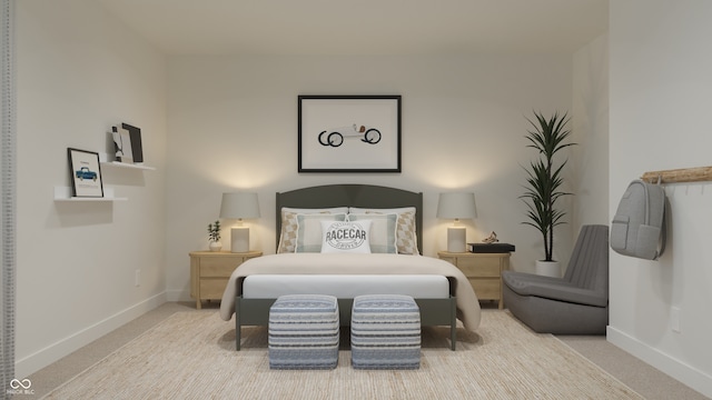 carpeted bedroom featuring baseboards