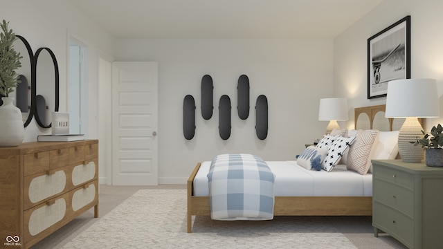 carpeted bedroom featuring baseboards