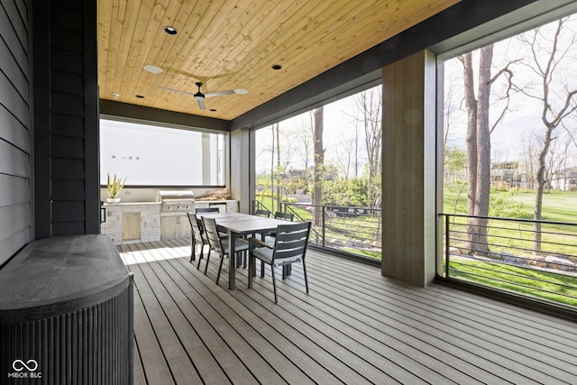 1333 Chatham Rdg Ct, Westfield, IN 46074 - sunroom with area for grilling, a ceiling fan, and outdoor dining space