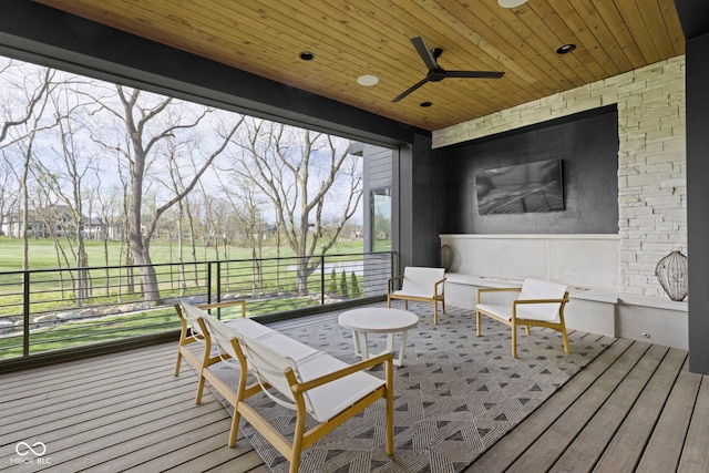 1333 Chatham Rdg Ct, Westfield, IN 46074 - wooden terrace with a ceiling fan and view of golf course