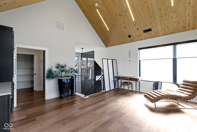 1333 Chatham Rdg Ct, Westfield, IN 46074 - living room with visible vents, baseboards, wood finished floors, and high vaulted ceiling